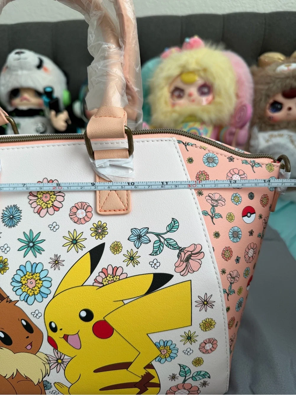 Loungefly Pikachu & Eevee Floral Pink Satchel Handbag w/ detachable strap.